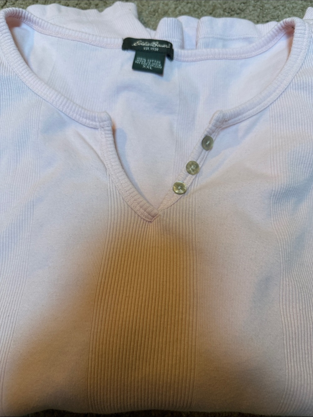 Eddie Bauer Pale Pink Ribbed long sleeve 100% Cotton Henley Top XXL